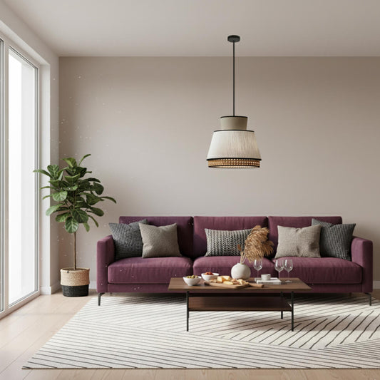 Suspension en tissu et rotin – Forme compacte