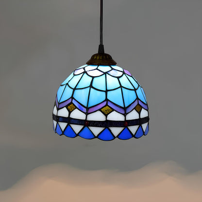 Suspension en verre coloré style vitrail bleu