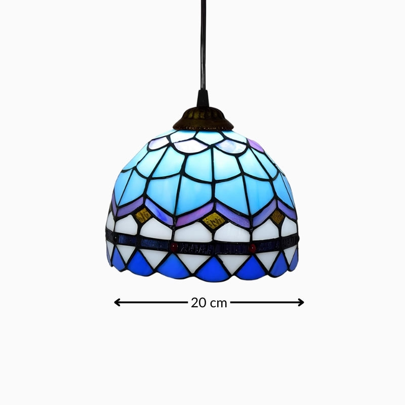 Suspension en verre coloré style vitrail bleu