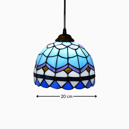 Suspension en verre coloré style vitrail bleu