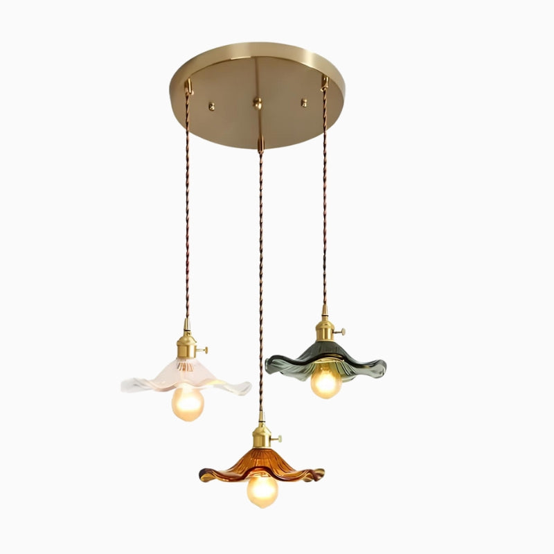 Suspension en verre coloré et cuivre