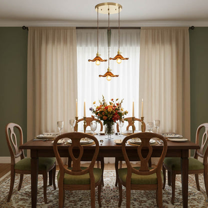 Suspension en verre coloré et cuivre