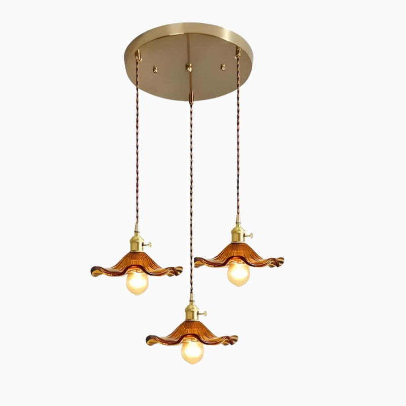 Suspension en verre coloré et cuivre