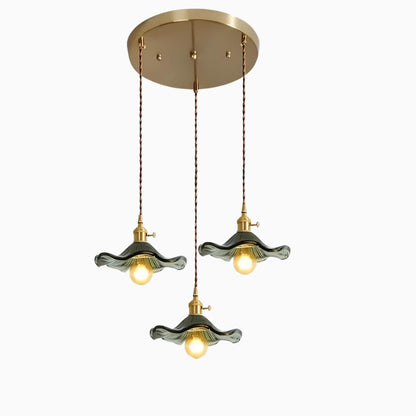 Suspension en verre coloré et cuivre