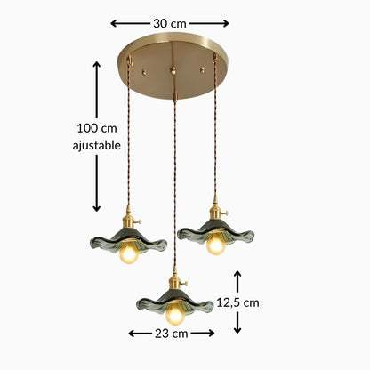 Suspension en verre coloré et cuivre