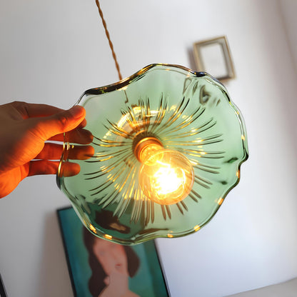 Suspension en verre coloré et cuivre