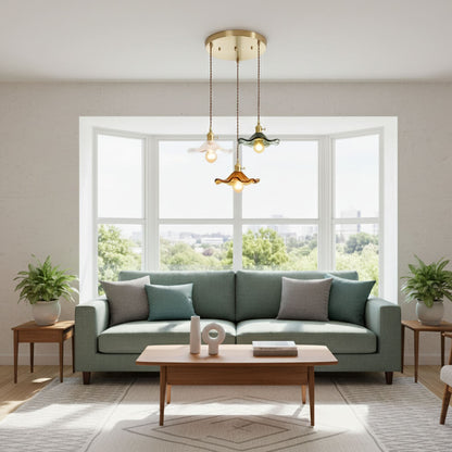 Suspension en verre coloré et cuivre