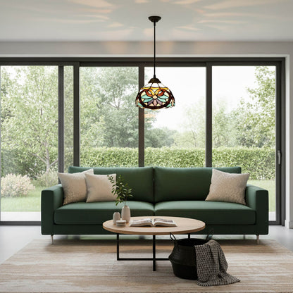 Suspension en verre coloré style vitrail géométrique