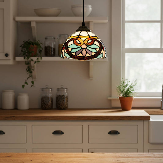Suspension en verre coloré style vitrail géométrique