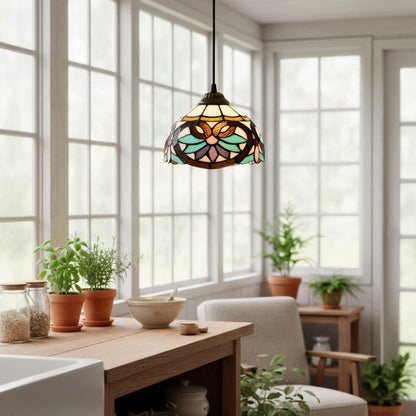 Suspension en verre coloré style vitrail géométrique