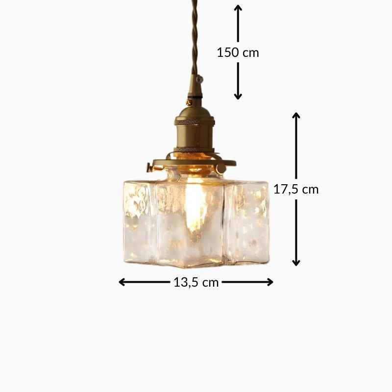 Suspension en verre nervuré doré