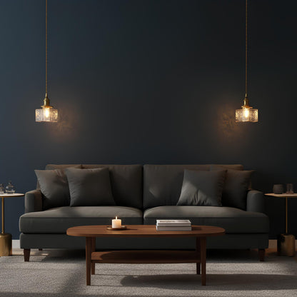 Suspension en verre nervuré doré