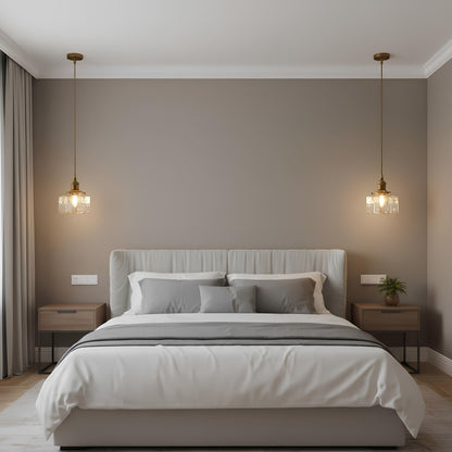 Suspension en verre nervuré doré