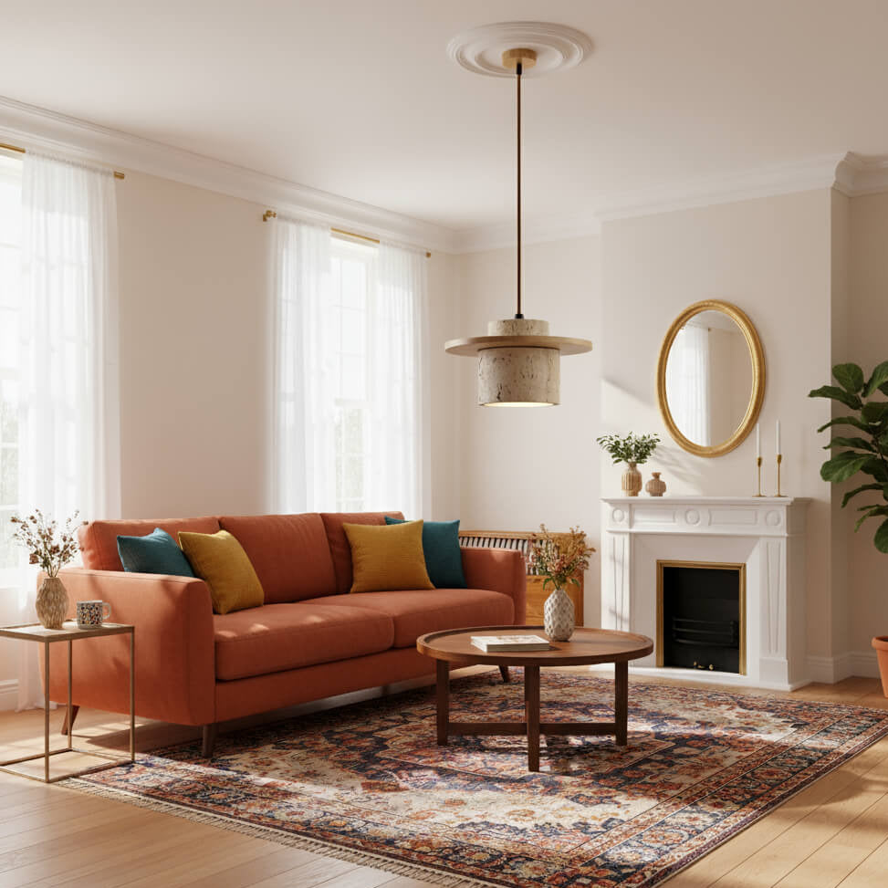 Suspension japonaise pierre et bois – Douceur crème et design vintage