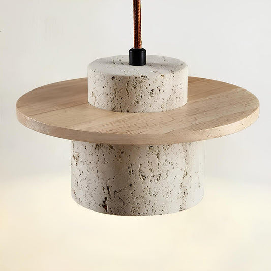 Suspension japonaise pierre et bois – Douceur crème et design vintage