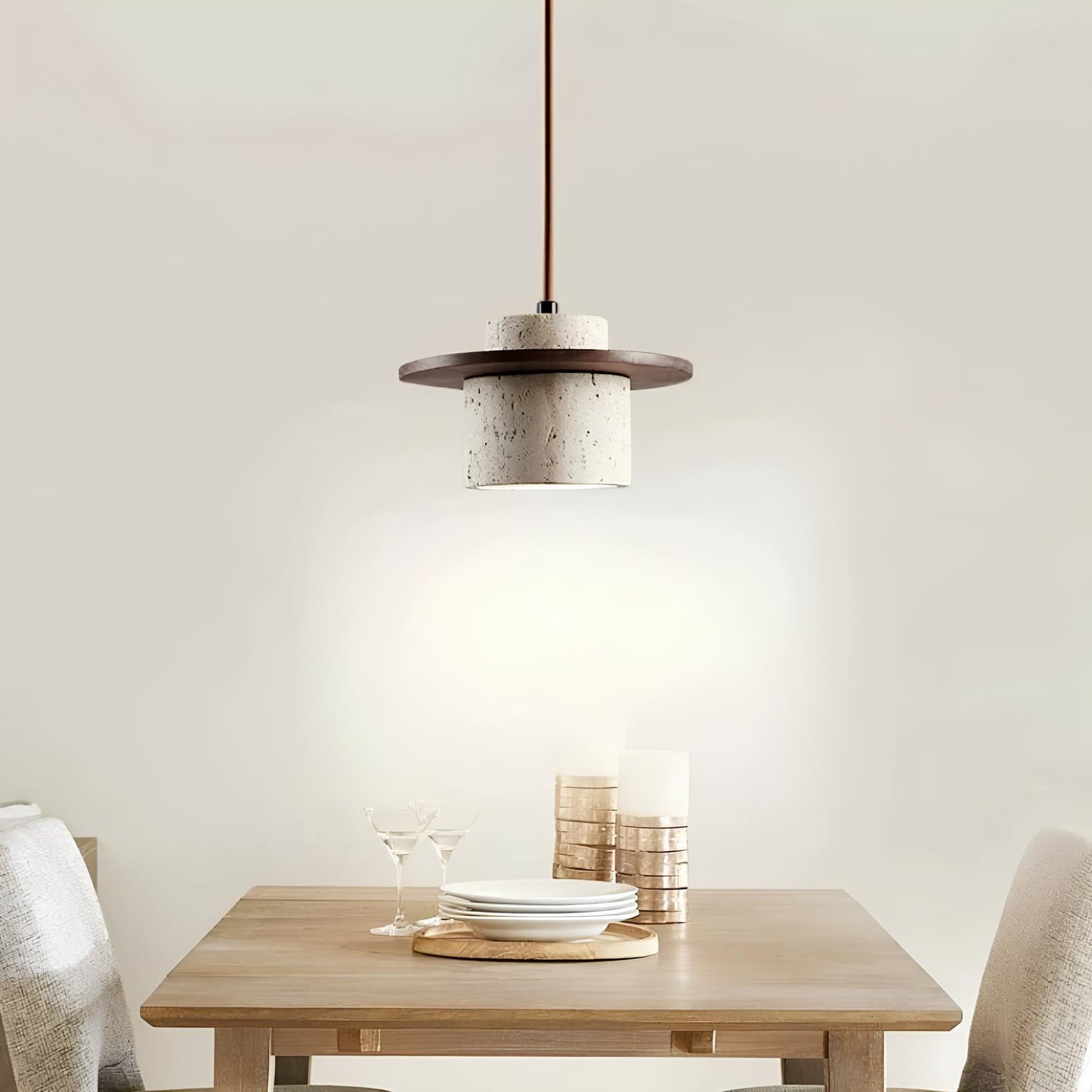 Suspension japonaise pierre et bois – Douceur crème et design vintage