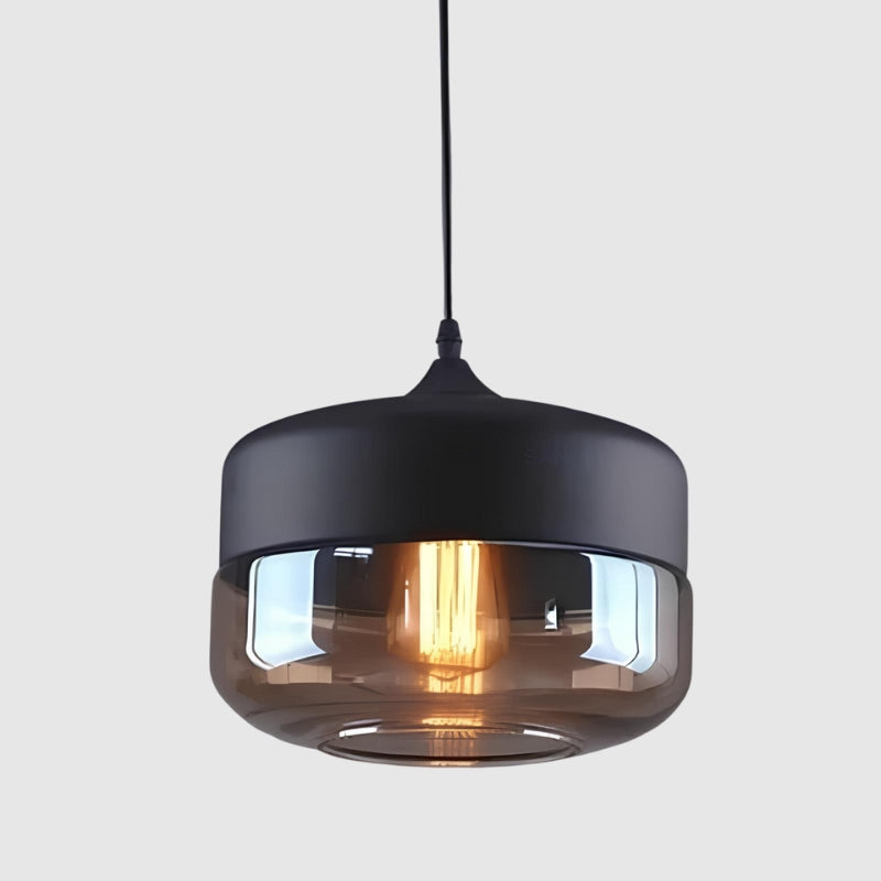 Suspension large en verre et métal noir – Transparente ou fumée