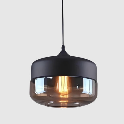 Suspension large en verre et métal noir – Transparente ou fumée