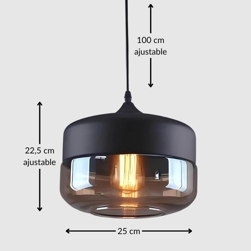 Suspension large en verre et métal noir – Transparente ou fumée