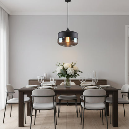 Suspension large en verre et métal noir – Transparente ou fumée