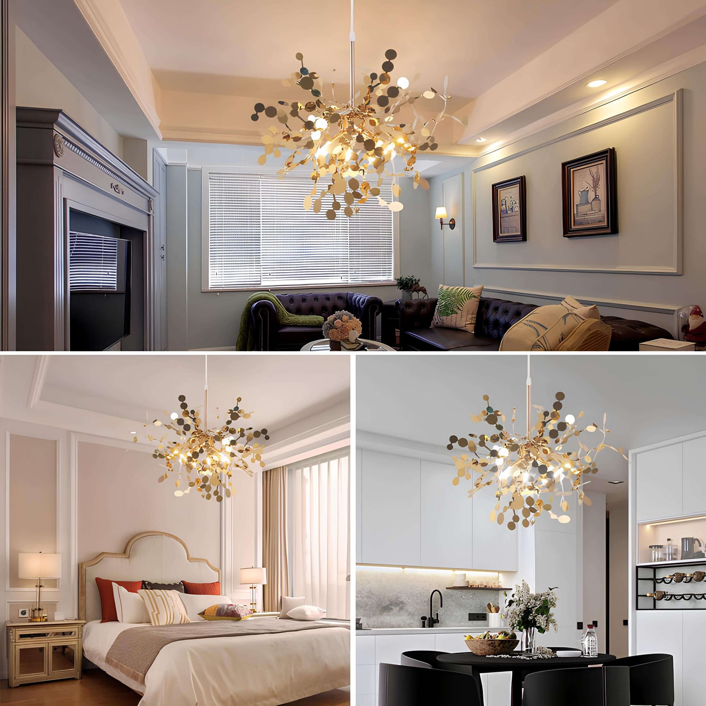 Suspension LED inox dorée ou argentée – Design moderne et raffiné