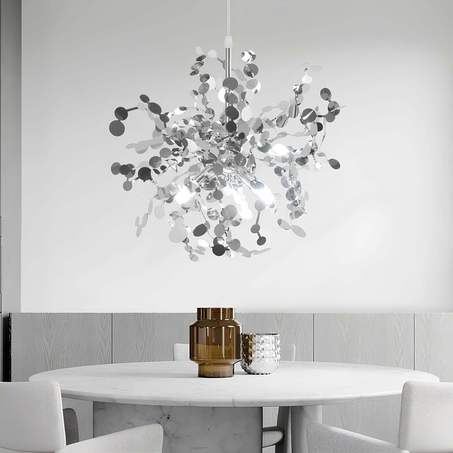 Suspension LED inox dorée ou argentée – Design moderne et raffiné