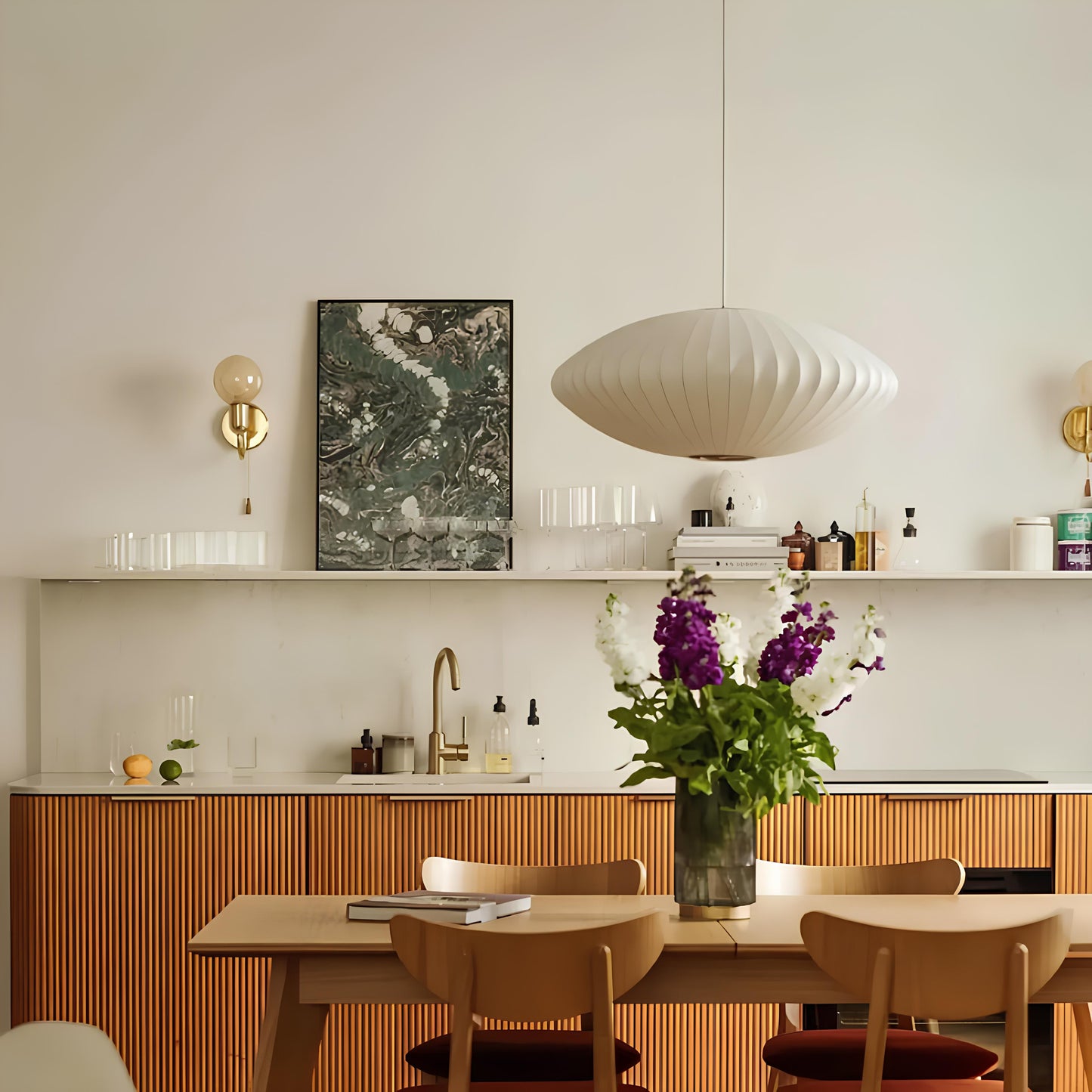 Suspension moderne en métal et soie au design bulle