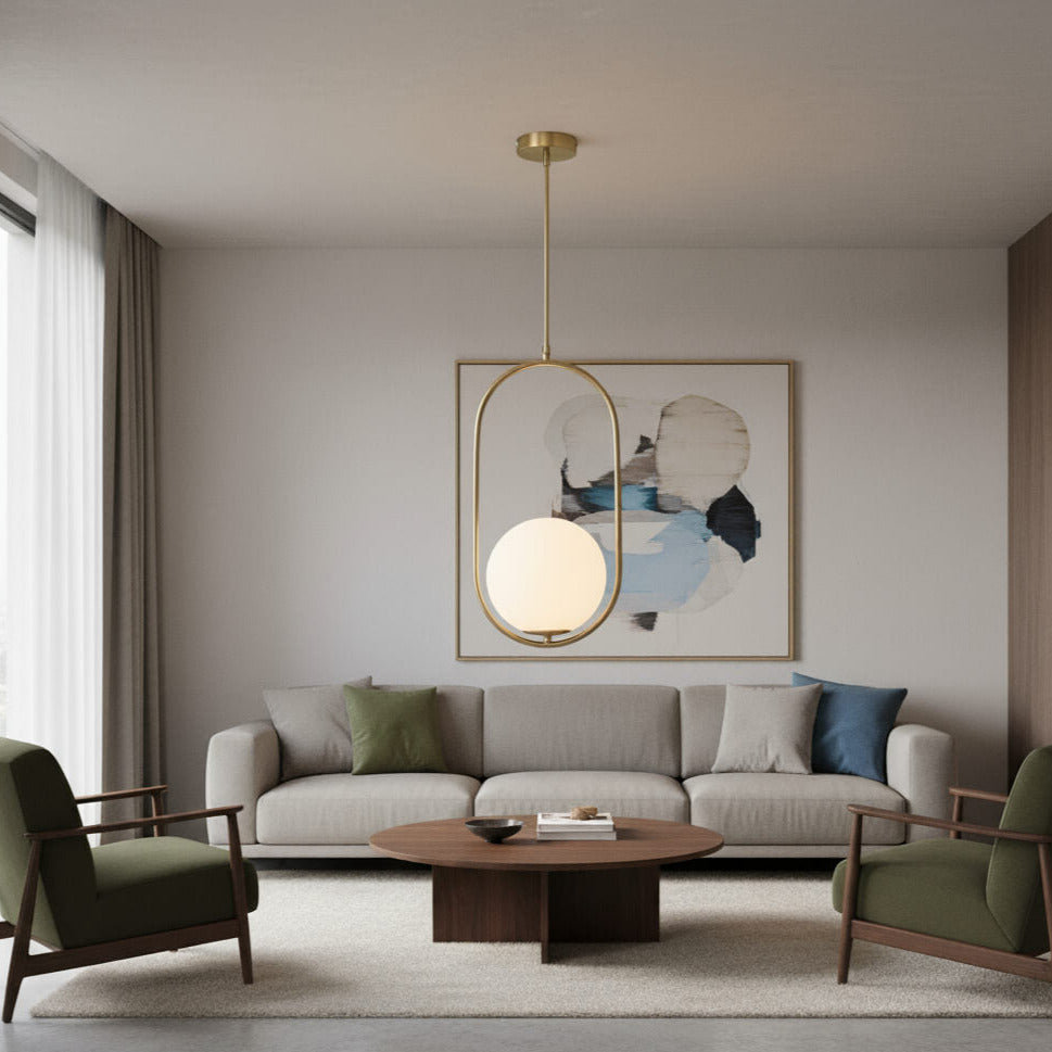 Suspension moderne en verre blanc et laiton – Élégance minimaliste