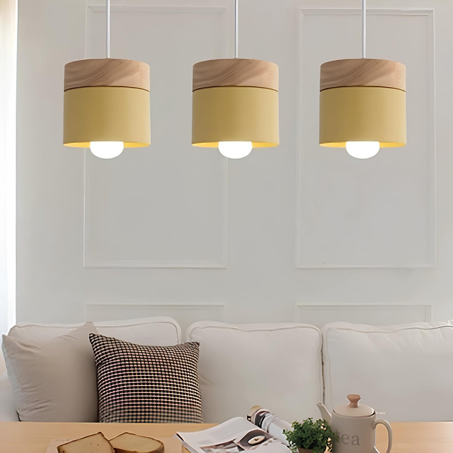 Suspension nordique en bois et couleurs pastel – Design scandinave moderne