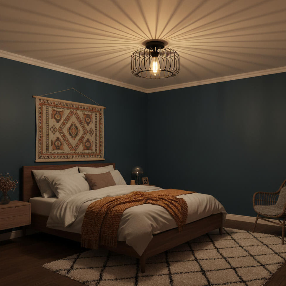 Suspension plafond style industriel rétro – luminaire cage en fer