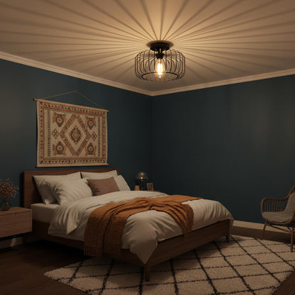 Suspension plafond style industriel rétro – luminaire cage en fer