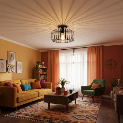 Suspension plafond style industriel rétro – luminaire cage en fer