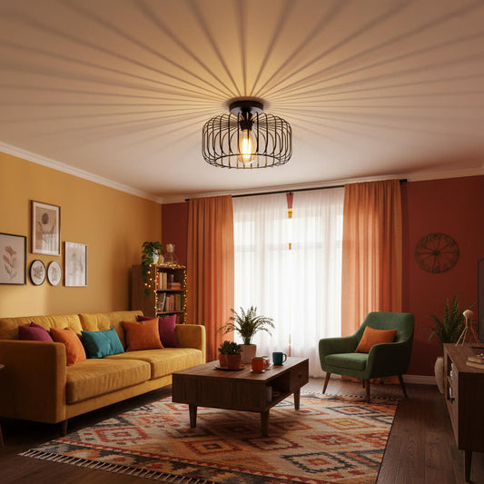 Suspension plafond style industriel rétro – luminaire cage en fer