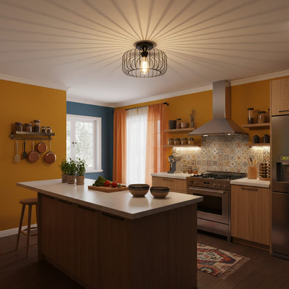 Suspension plafond style industriel rétro – luminaire cage en fer