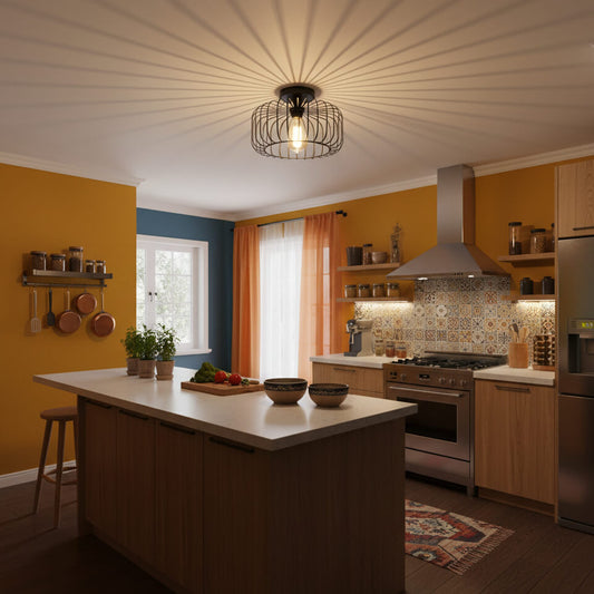 Suspension plafond style industriel rétro – luminaire cage en fer