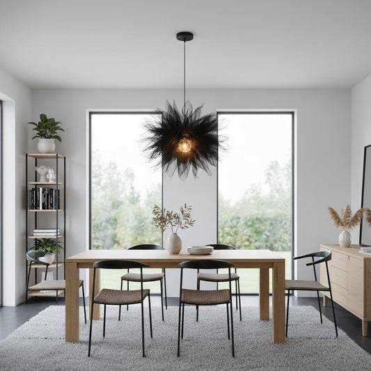 Suspension plume – Design aérien en noir ou blanc