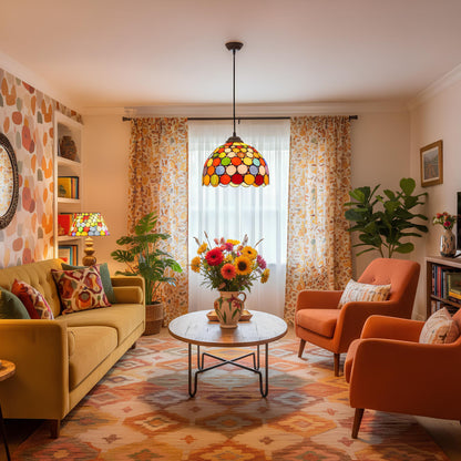 Suspension rétro en verre coloré style vitrail