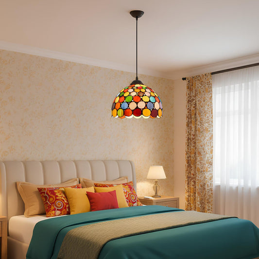 Suspension rétro en verre coloré style vitrail