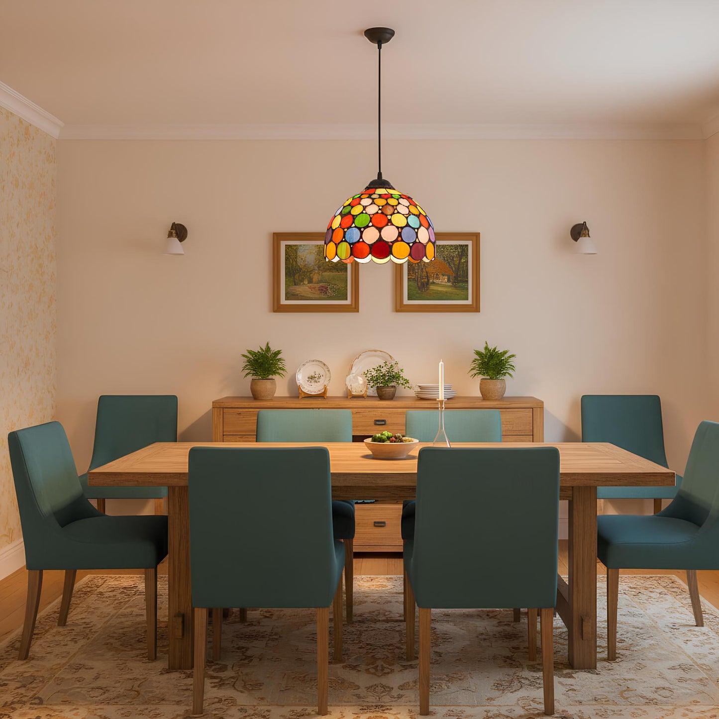 Suspension rétro en verre coloré style vitrail