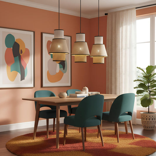 Suspension tissu & rotin – L’alliance du naturel et du contemporain