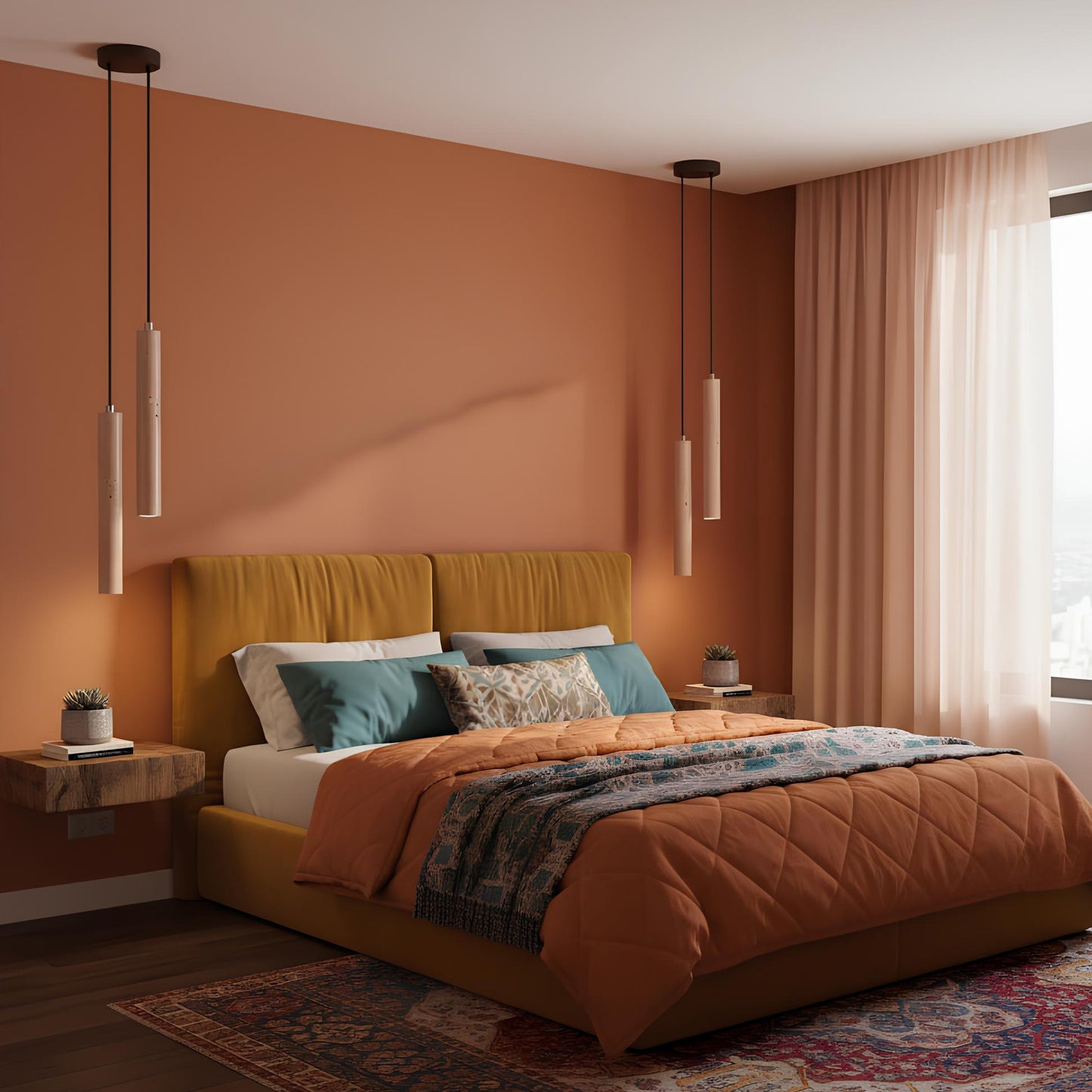 Suspension tube bois et pierre – Élégance japonaise et modernité rétro