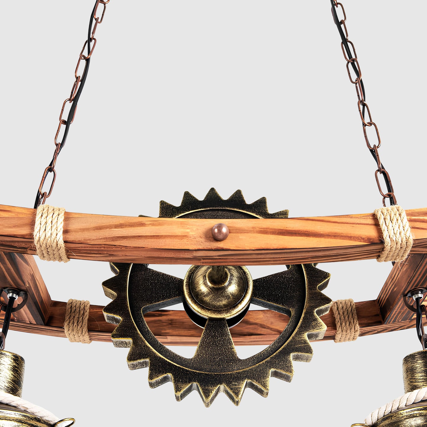 Suspension vintage bois et métal – Lustre 2 ampoules style rustique