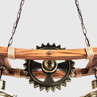 Suspension vintage bois et métal – Lustre 2 ampoules style rustique