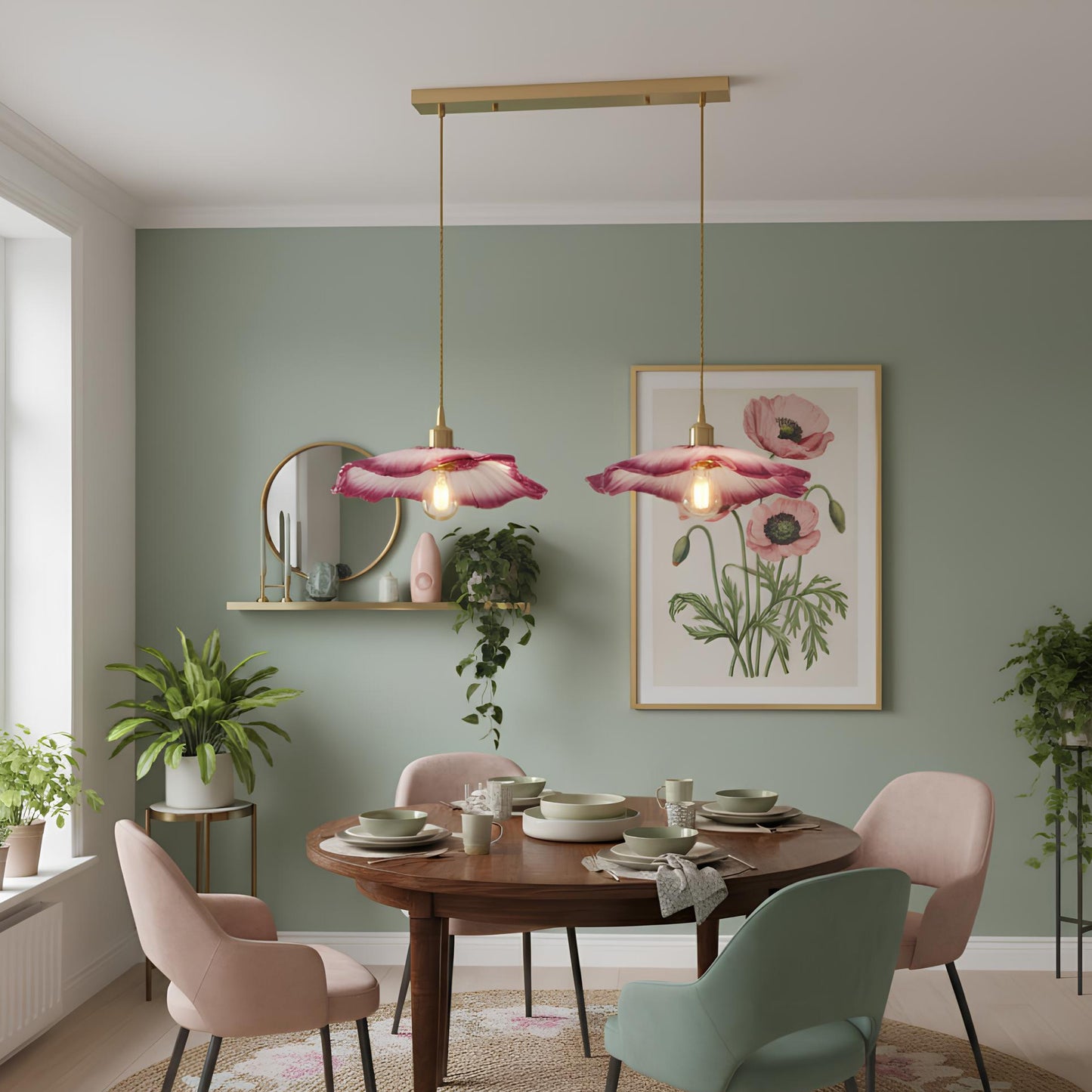 Suspension vintage en verre – Lampe florale