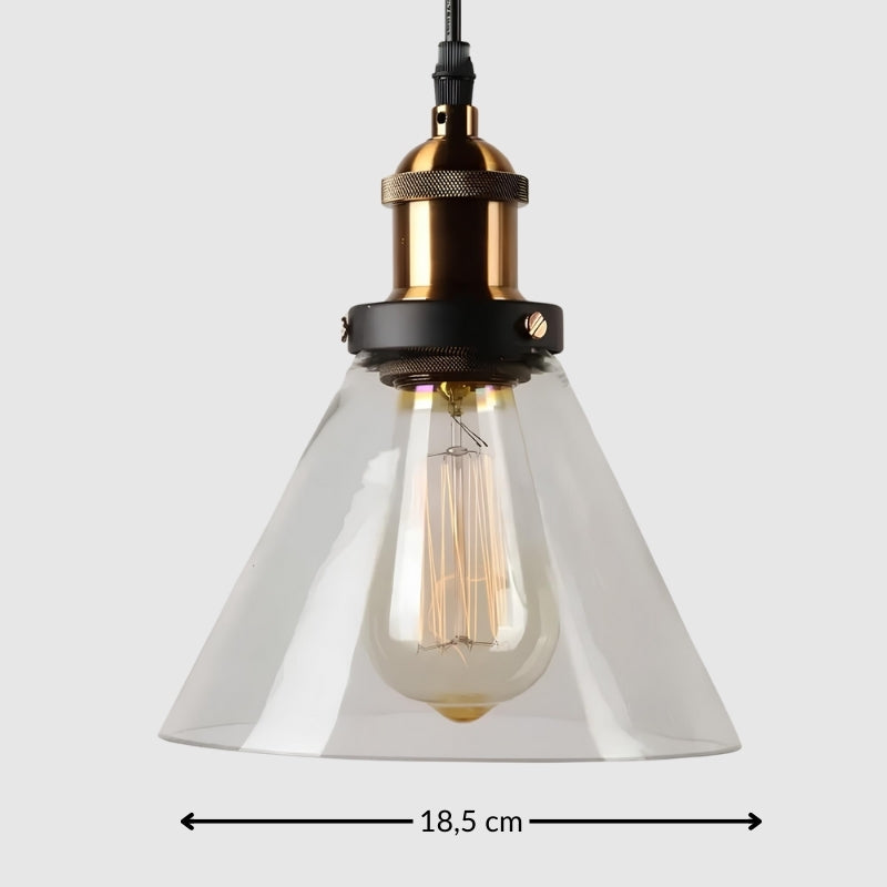 Suspension vintage en verre transparent – Design conique intemporel