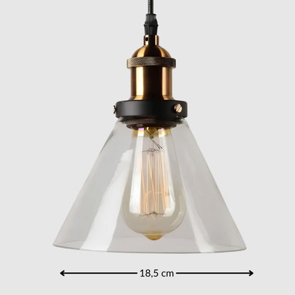 Suspension vintage en verre transparent – Design conique intemporel